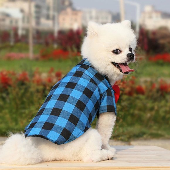 Fashion dog and cat shirts, plaid bow tie shirts. - Picture 4 of 9